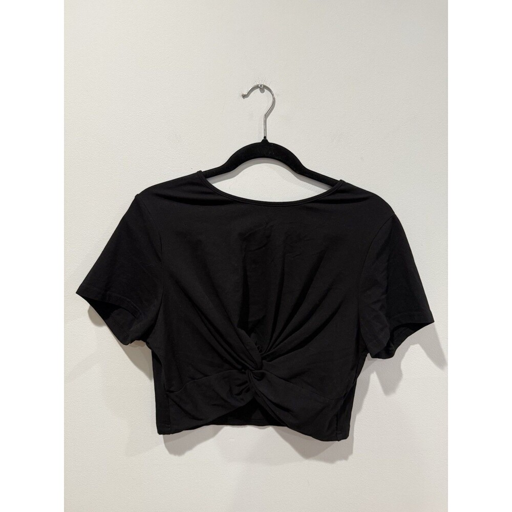 Shein Curve Twist Front Crop Top Womens 2XL Black Stretch Cotton Minimal Travel
